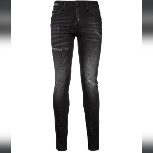 NWT 7TH HVN Crystal Stargaze Jet Jeans Black Denim 34 Skinny Embellished Slim - Picture 2 of 14